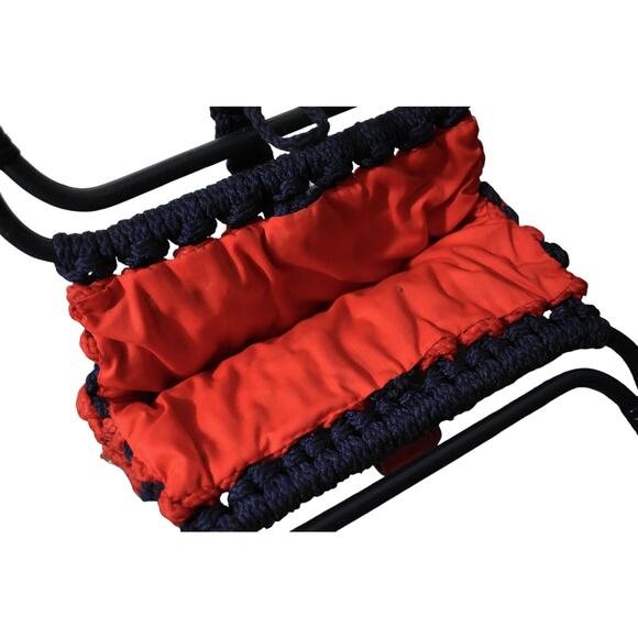 Vintage 60s Navy Blue Red Hippie Macrame Crochet Double Bangle Handle Tote Purse - Picture 5 of 6